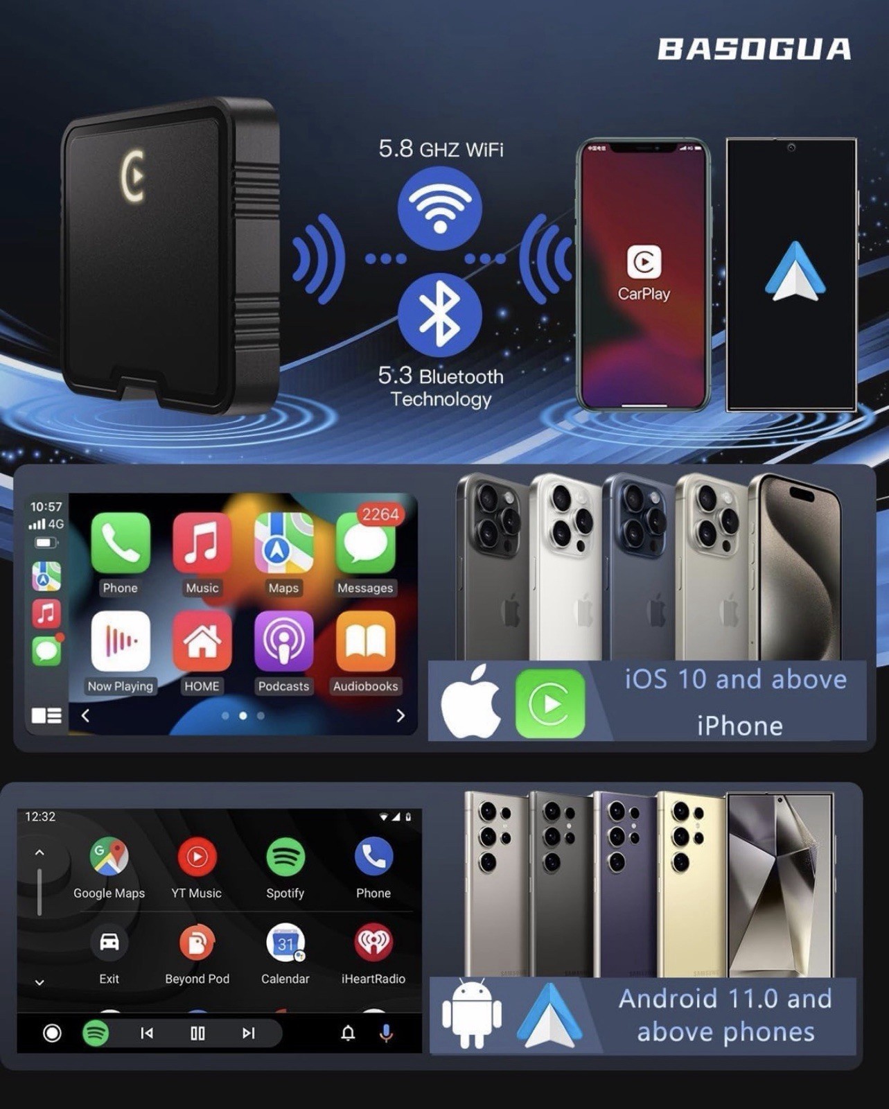 Wireless Carplay Adapter Ai Box For iPhone & Android YouTube Netflix