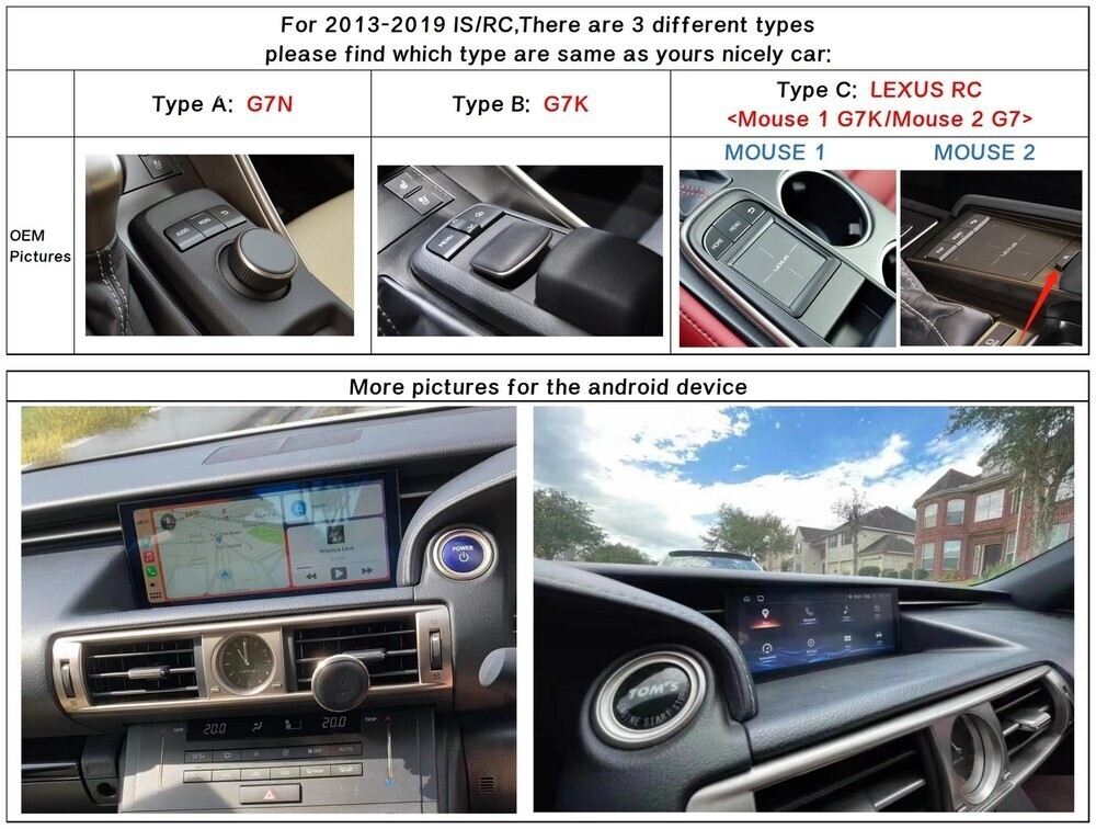10.25″ For 13-19 Lexus IS250/350 RC300/350 Car Radio Stereo GPS Carplay 8+128G