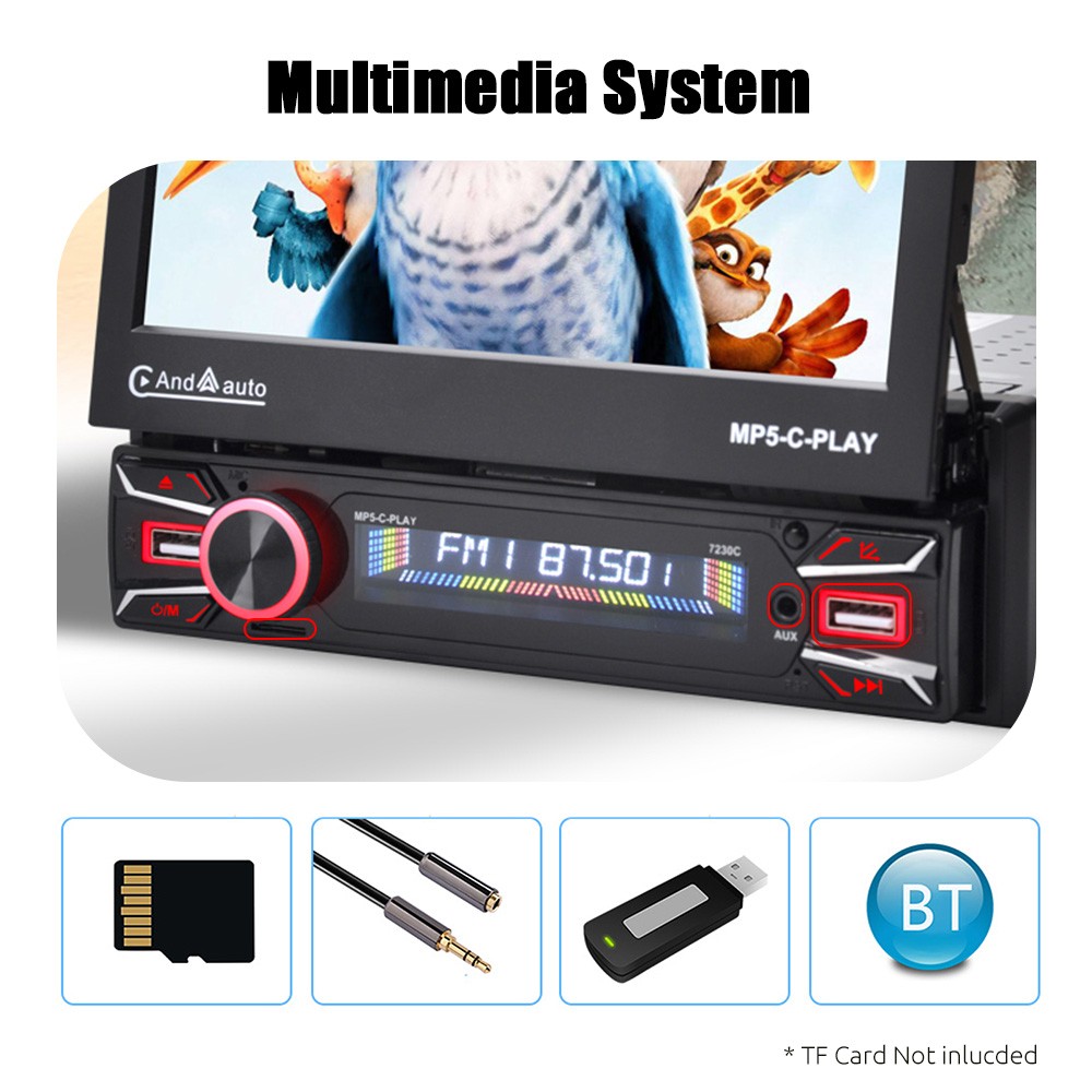 7″ Flip Out Car Radio Stereo Apple Carplay Android Auto Touch Screen Single 1Din
