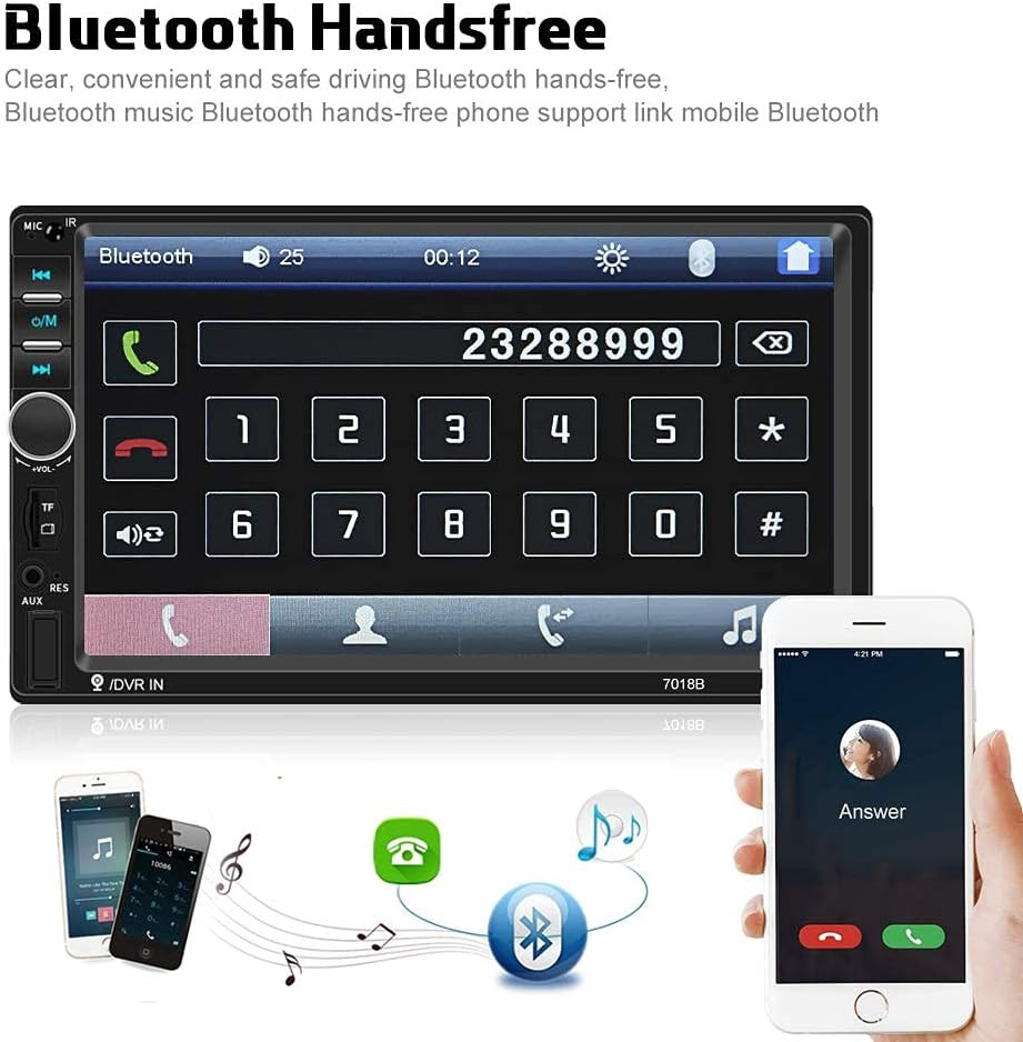 Car Radio Double Din Car Stereo 7″ LCD Touch Screen In-Dash Head Unit with Bluet