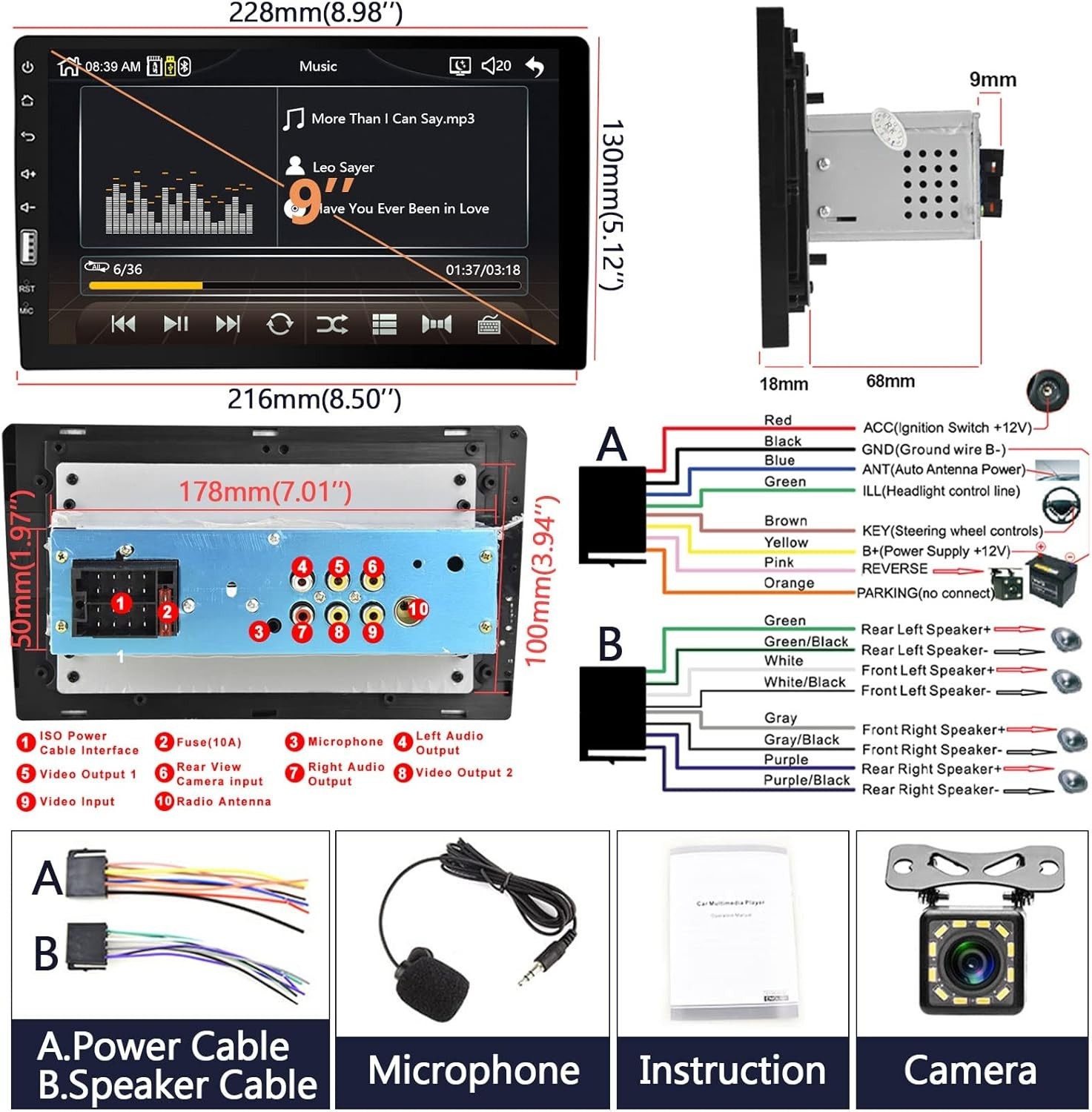 HD Touchscreen Car Audio Receiver with Bluetooth, FM Radio & Backup Camera Input