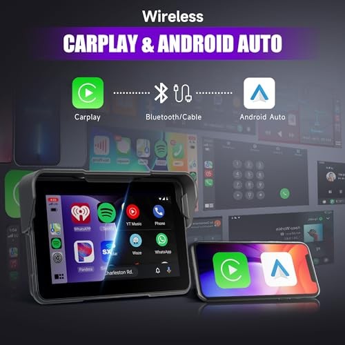 Screen with Wireless Carplay Android Auto for Car, 5 Inch Motorcycle Carplay