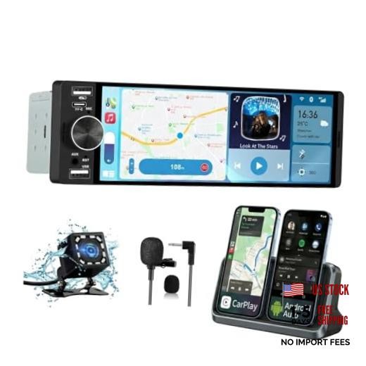Single Din Car Stereo Universal, 6.36 Inch CarPlay & Android Auto IPS Black