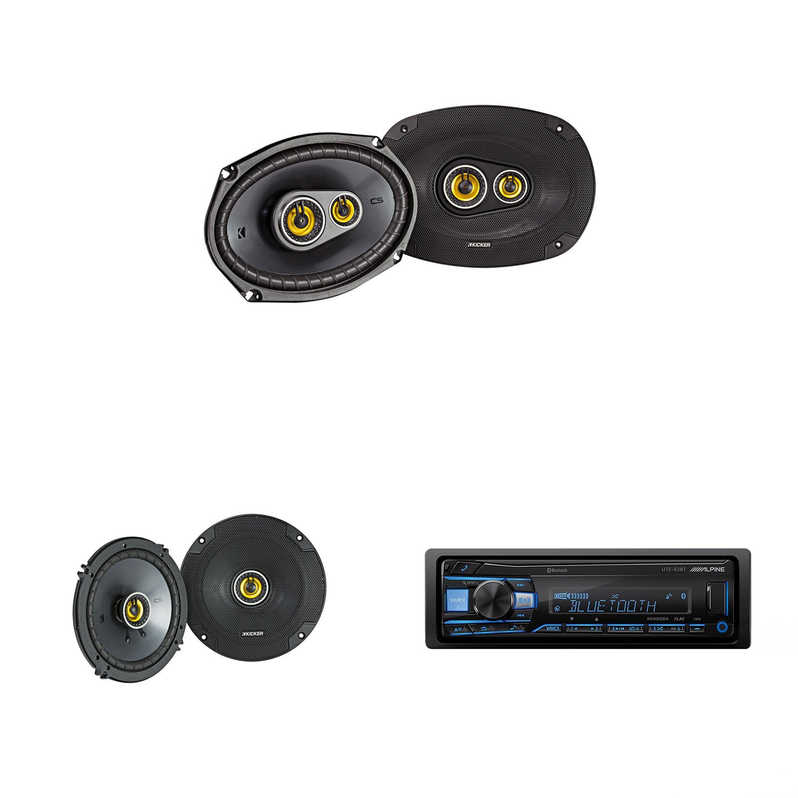 Alpine UTE-83BT Bluetooth Receiver & Kicker CSC 6.5″, 6×9″ Speakers