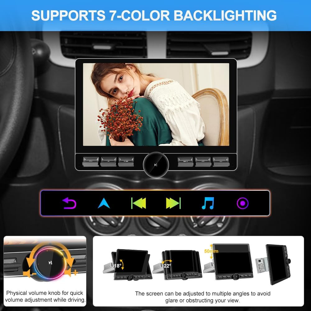 Single Din Car Radio Stereo Universal 8 Core Car Radio Rotatable Touchscreen10.6