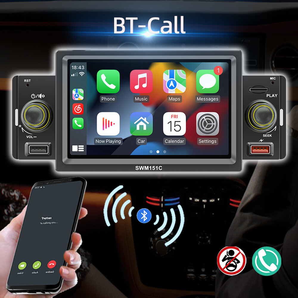 5”1Din Car Steroe Radio Touch Screen Apple Carplay Android Auto MP5 Player USB