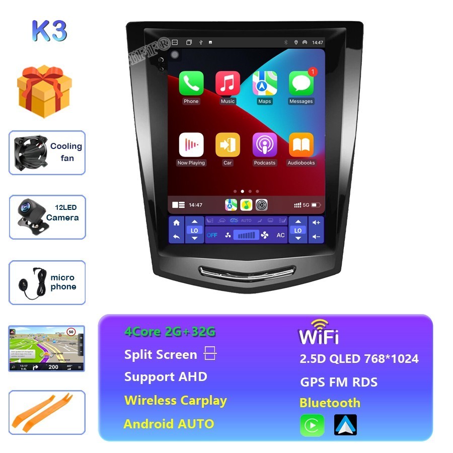 8 Core Android 15 Car Radio Stereo GPS Carplay For Cadillac ATS SRX XTS ATSL CTS