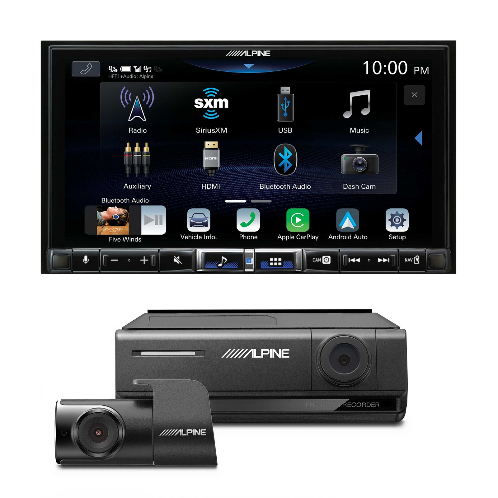 Alpine iLX-507 7″ CarPlay/Android Auto Receiver with DVR-C320R Dash Camera