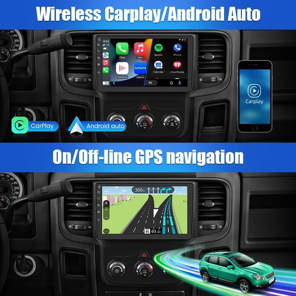 For 2013-2018 Dodge Ram Radio, Wired Wireless CarPlay +Android Auto,GPS Bt WIFI