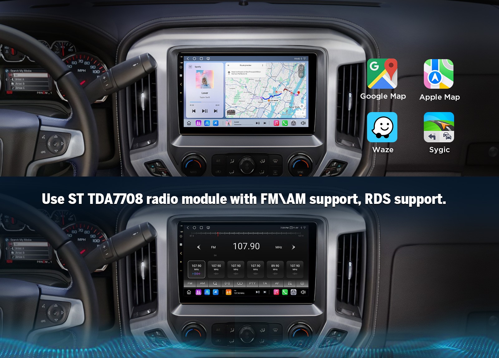 GMSX6S2 QLED 6+64 10.1″Android Car Stereo GPS for Chevy Silverado Sierra 2014-18