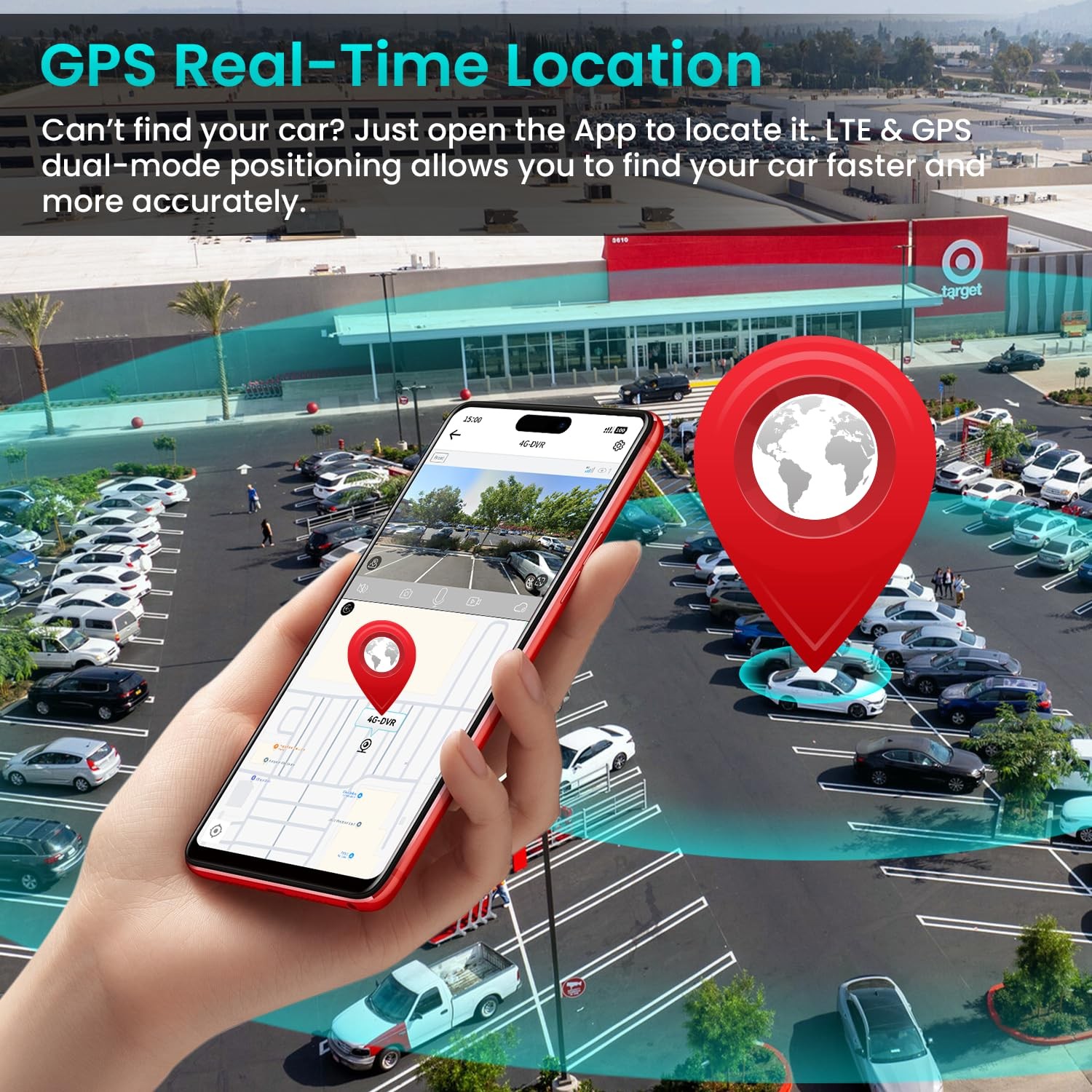 Dash Cam Front Inside, 4G LTE Security Camera for Car, Remote Live-View, Instant