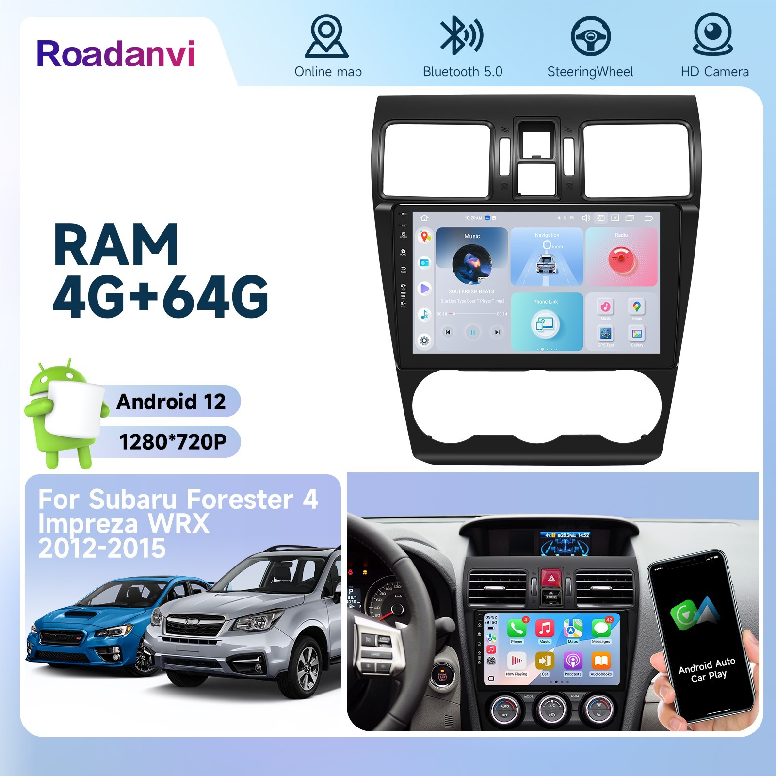 Roadanvi 9″ Car Head Unit for Subaru Forester WRX 2015-2021 Navigation Radio GPS