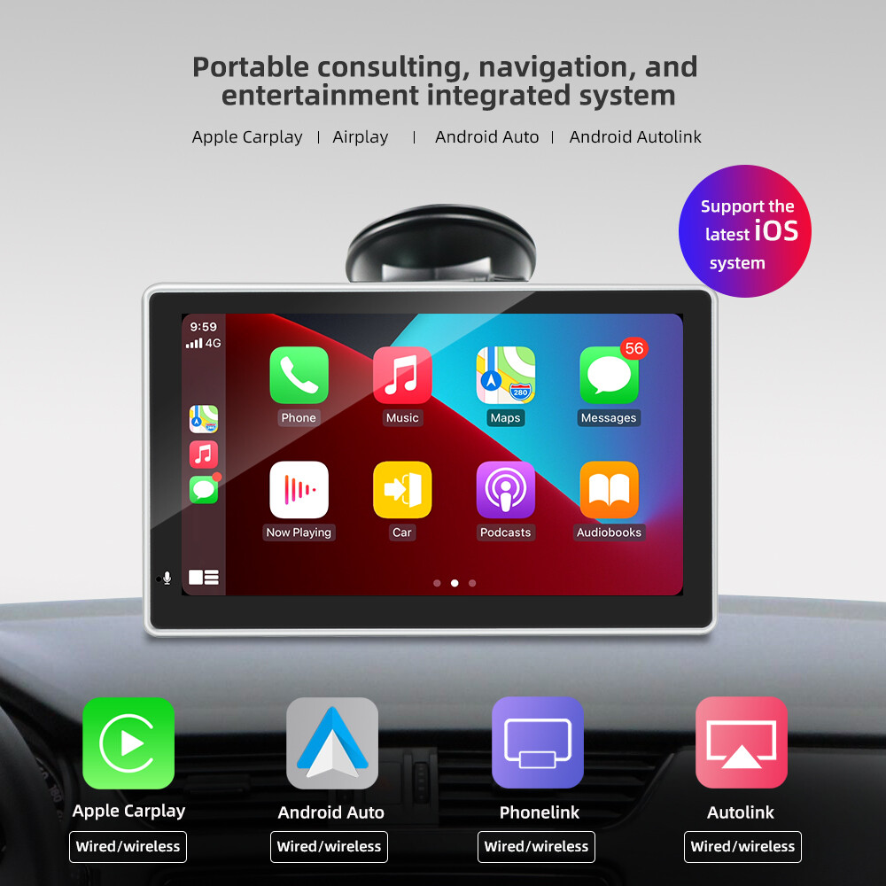 7″ Touch Screen Portable Wireless Apple CarPlay Android Auto Car Radio Stereo