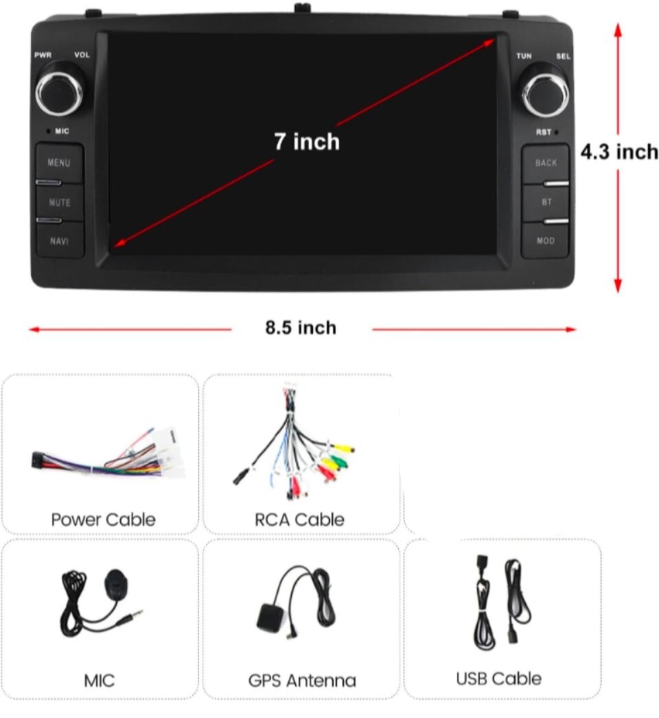 Android 13 Double Din Car Stereo for Toyota Corolla E120 00-06 – 4core-2gb+32gb