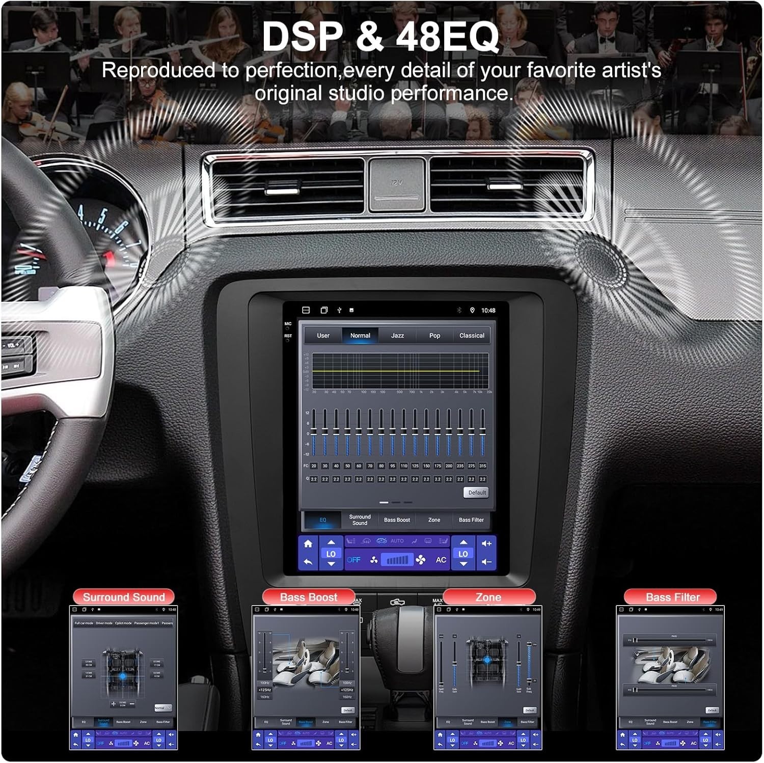 Car Stereo Radio Upgrade for 10-14 Ford Mustang, 9.7″ 4+64GB QLED Touch Screen