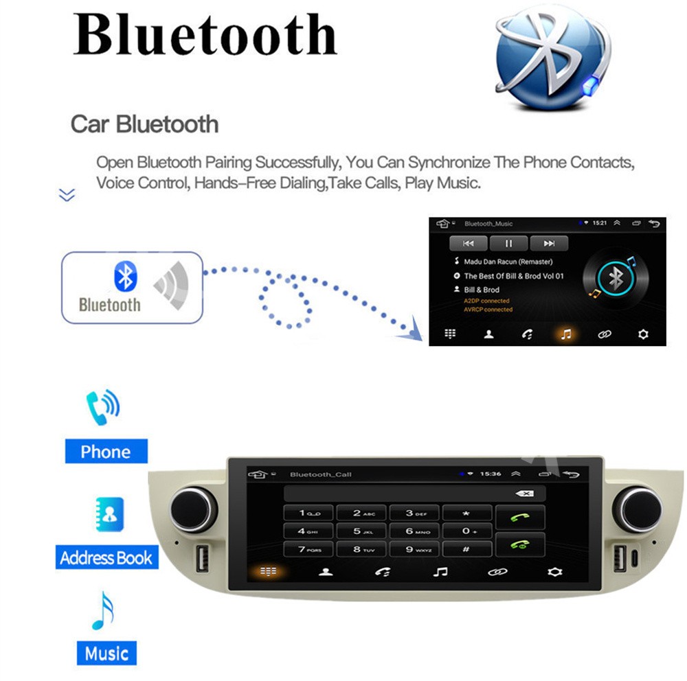 Fit For Fiat 500 2007-2015 For CarPlay/Android Auto Stereo Radio Touch Screen