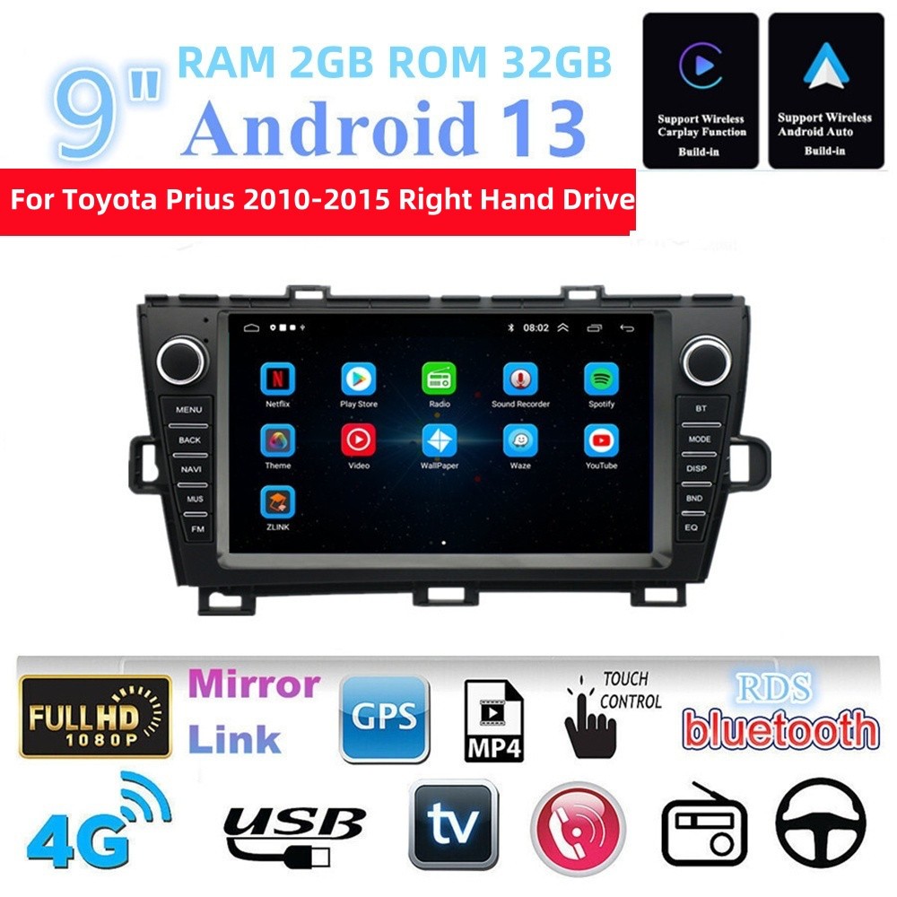 9In Car Touch Screen Player FM Radio USB WIFI Fit For Toyota Prius 2010-2015 RHD