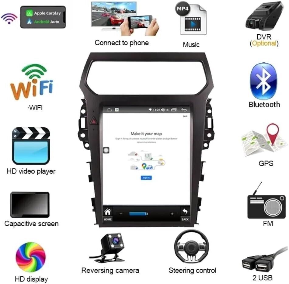 12.1″ HD Car Radio GPS Navigation Android 2+32GB For Ford Explorer 2011-2019