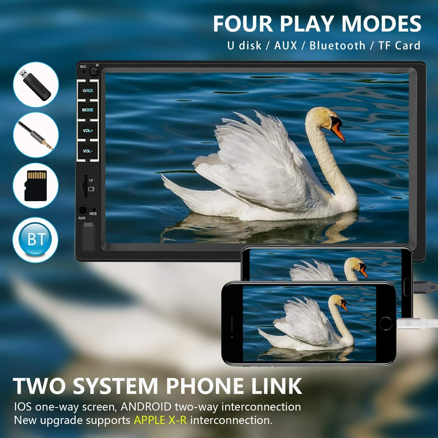 7″Car Stereo Touch Screen Car Audio Receiver Double Din FM Radio Bluetooth Video