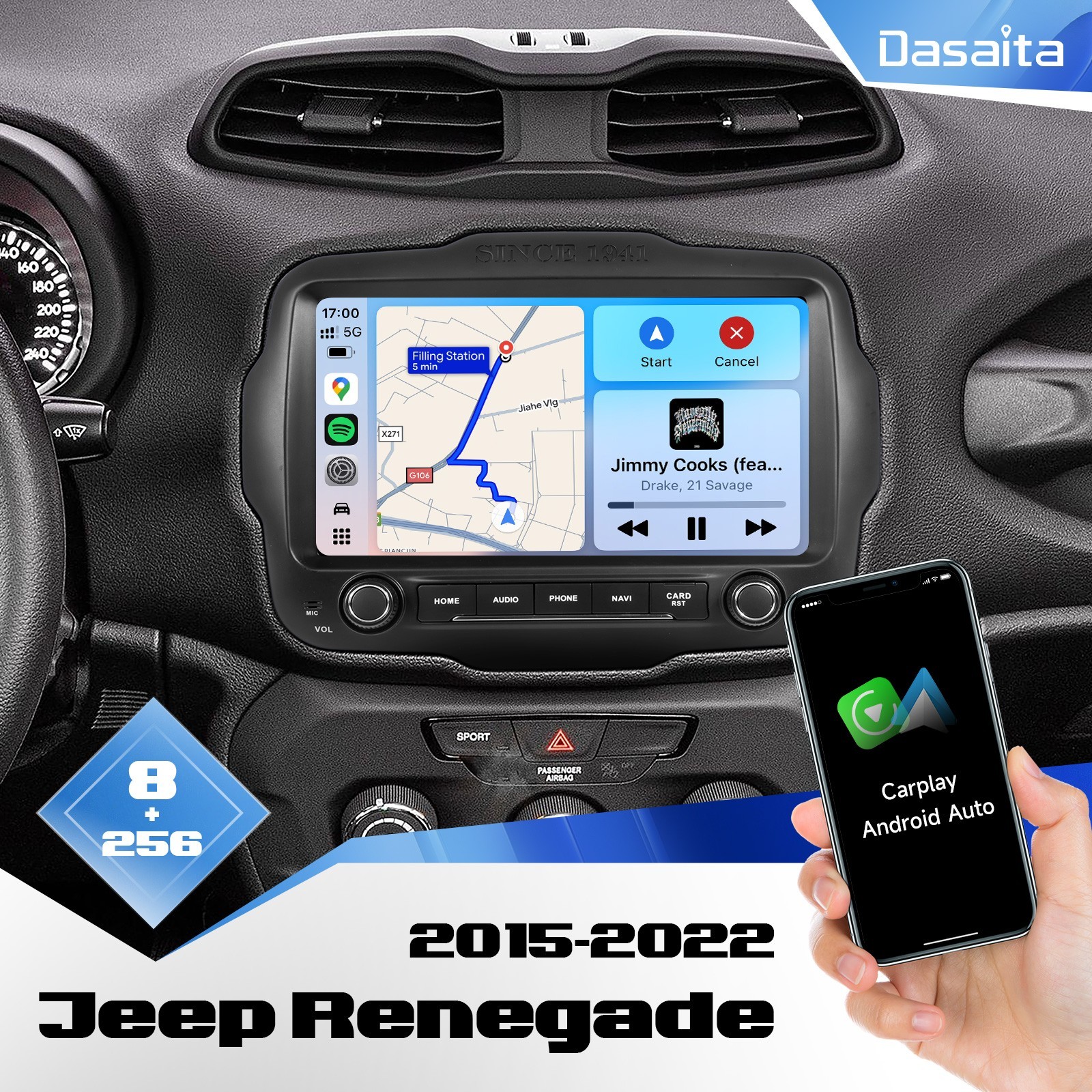 Dasaita 9” Car Radio for Jeep Renegade 2015-2022 CarPlay 8+256G DTS 4G LTE
