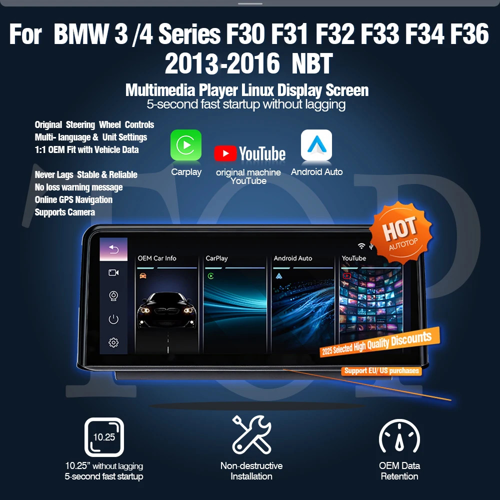 CarPlay TouchScreen For BMW 3/4 Serie F30 F31 F32 F33 F34 F36 13-16 With Yotube