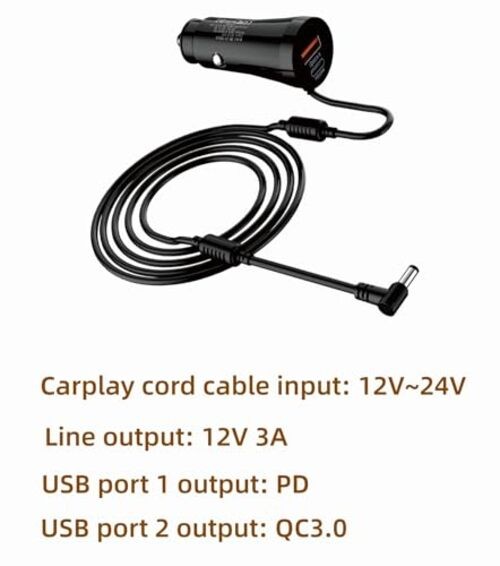 12V Power Cord Adapter Compatible with Apple carplay Android auto Screen, Cord