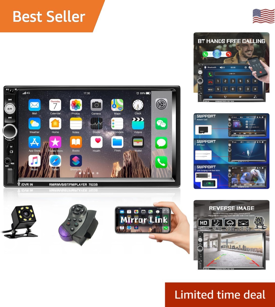 Touch Screen Double Din Car Radio with Mirror Link, Bluetooth & FM Functions