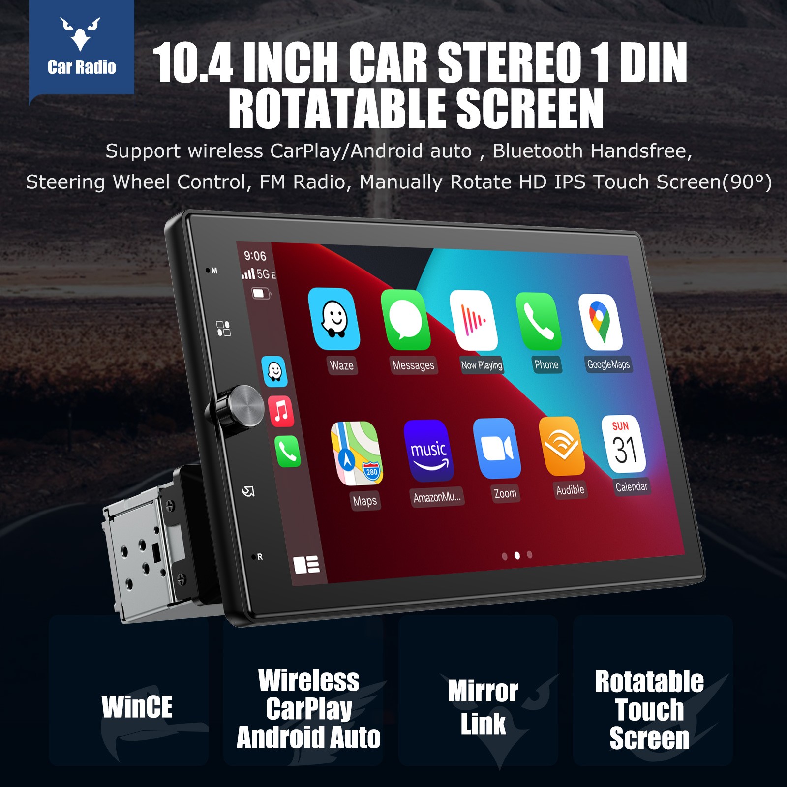 Single Din 10″ Touch Screen Car Stereo Radio Apple/Android Carplay Head Unit CAM