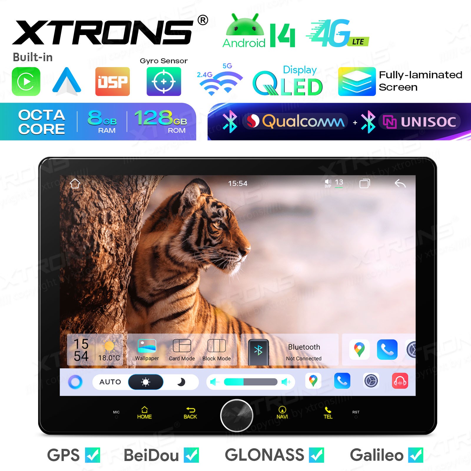 10.1″ AKM DSP Android 14 Radio For Universal 2 Din 8GB 128GB QLED GPS Navigation