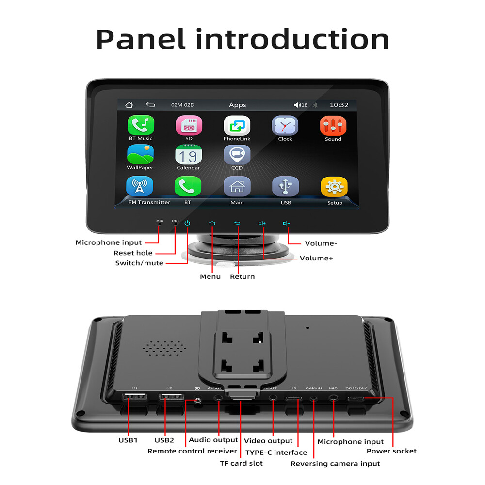 Touch Screen USB/TF Portable 7″ Bluetooth Car Stereo Wireless Carplay MP5 Player