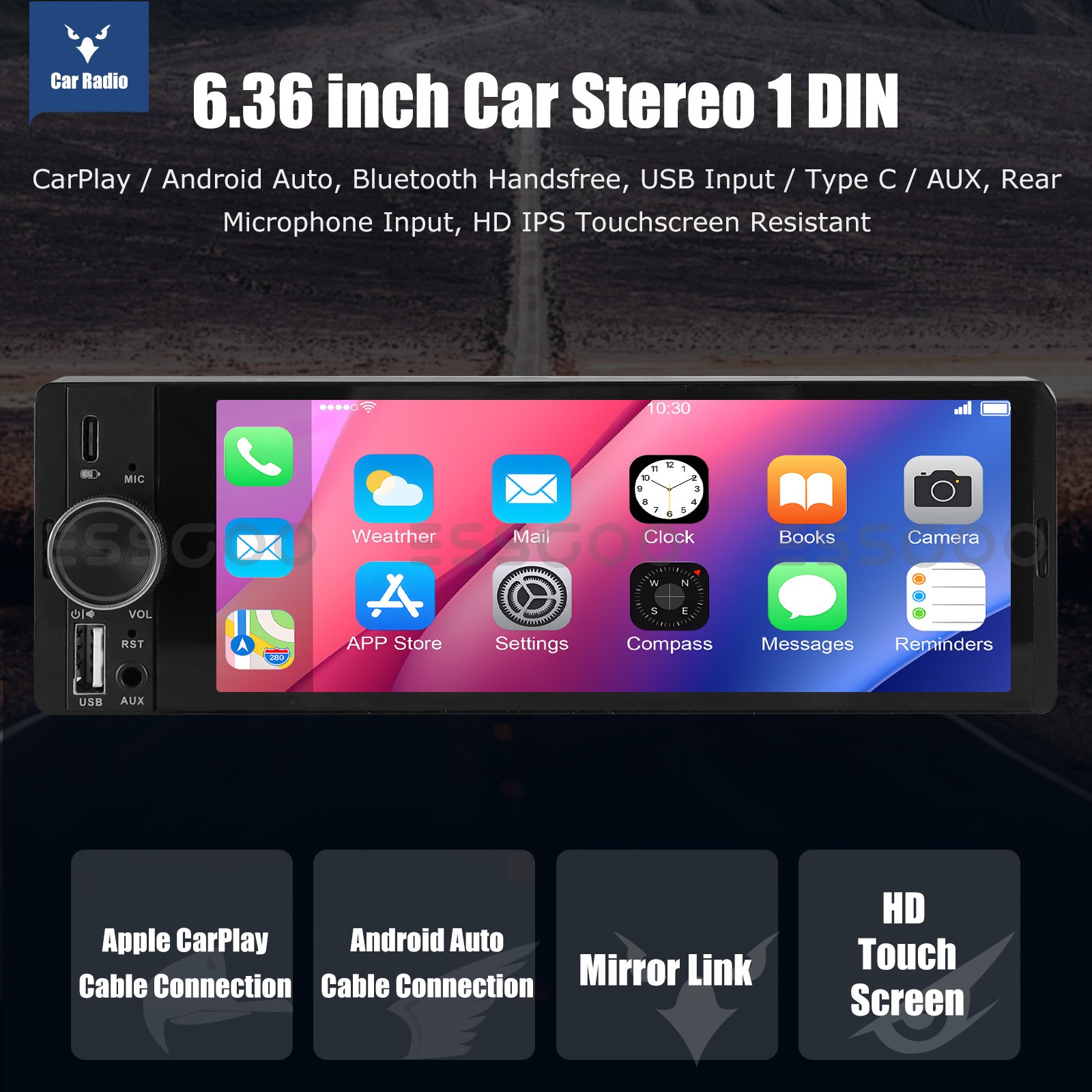 6.36″ Car Stereo MP5 Player Single 1Din Head Unit FM Radio USB/Bluetooth/SWC/AUX