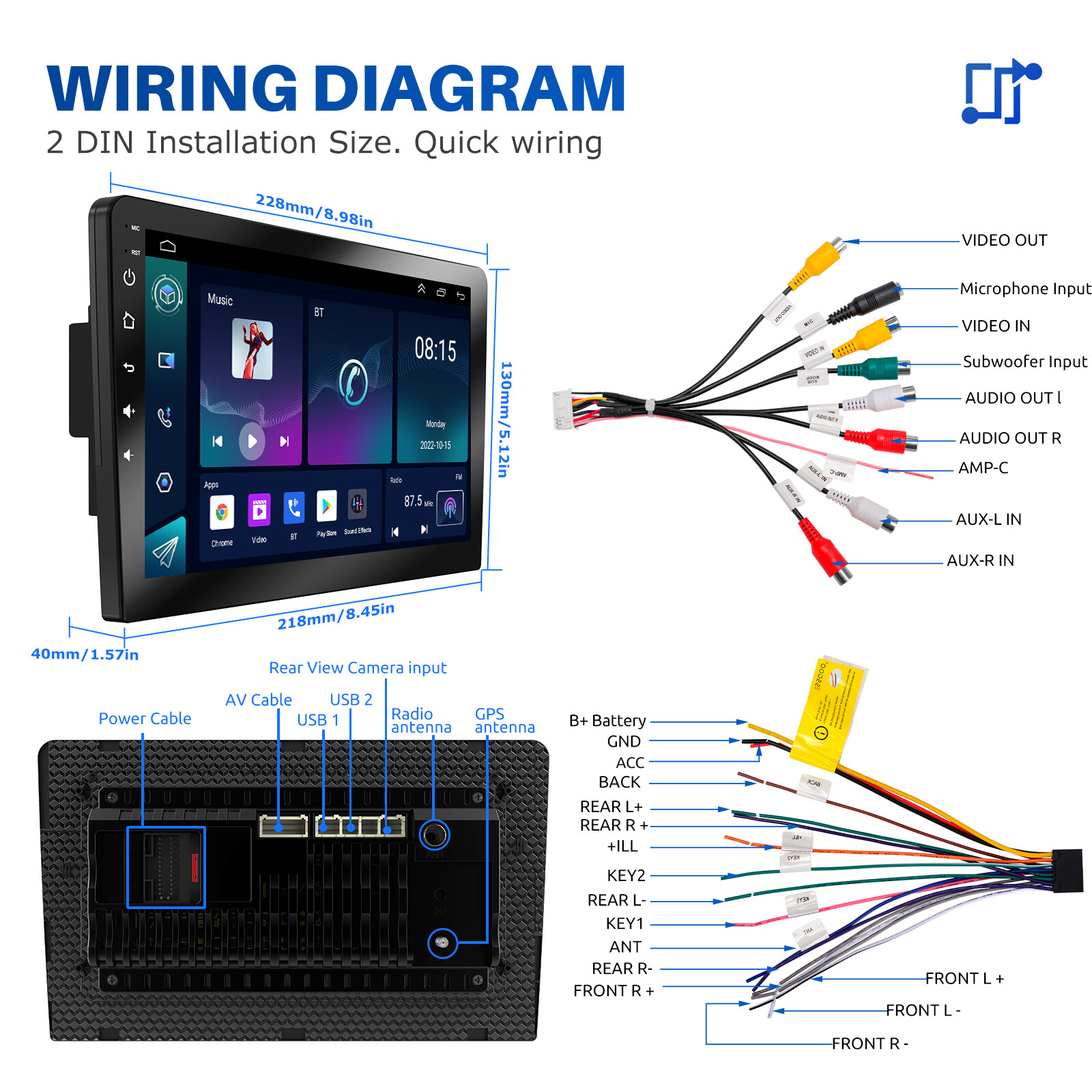 9″ Portable Wireless Apple Carplay/Android Auto Car Stereo Head Unit BT FM GPS