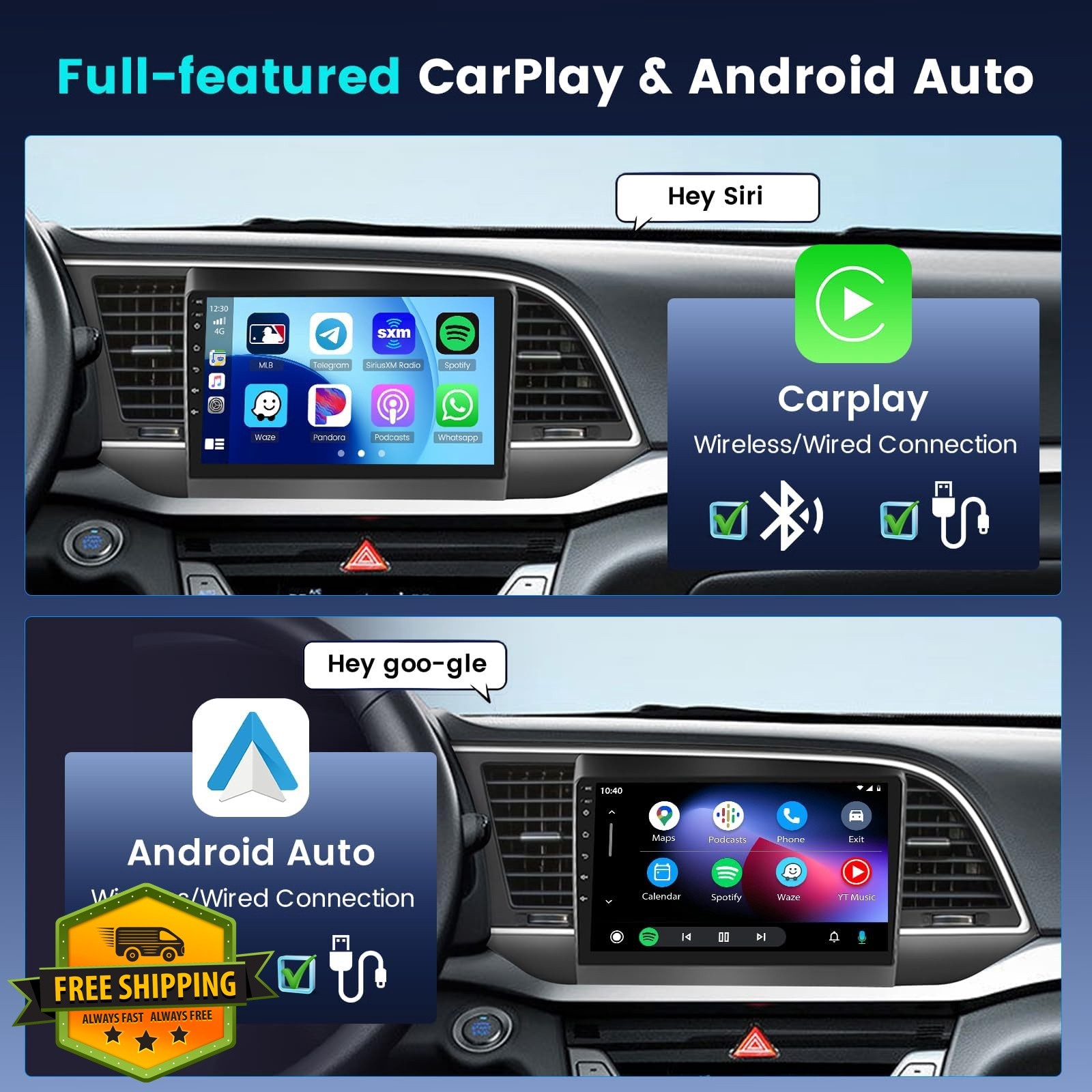 Fuluku 9” Android Car Stereo Hyundai Elantra 2015-2018 4+64GB