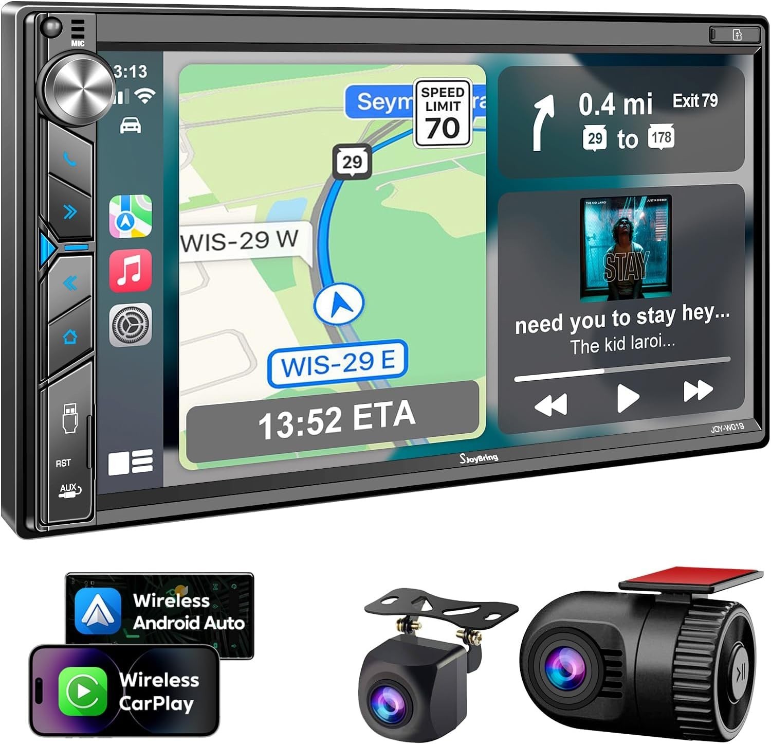 Double Din Car Stereo with Dash Cam – Voice Control Carplay, Android Auto, St…