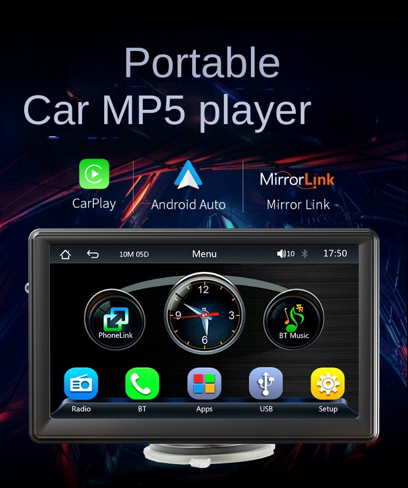 New 7 Inch Portable Wireless Carplay CarPlayer Multimedia Bluetooth Card Host
