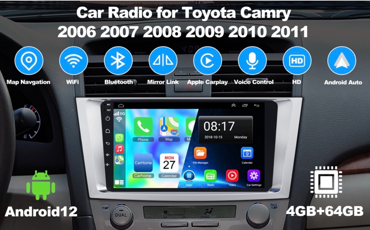 Car Radio Stereo for Toyota Camry 2006-2011 Carplay&Android Auto&Mirrolink, SWC