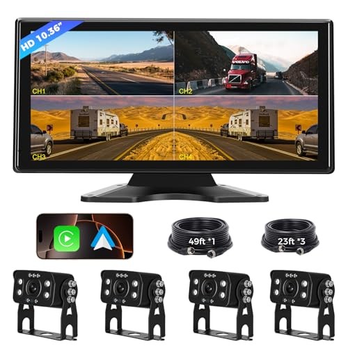 Truck RV Camera System with CarPlay & Android Auto,10.36” Touch Screen with