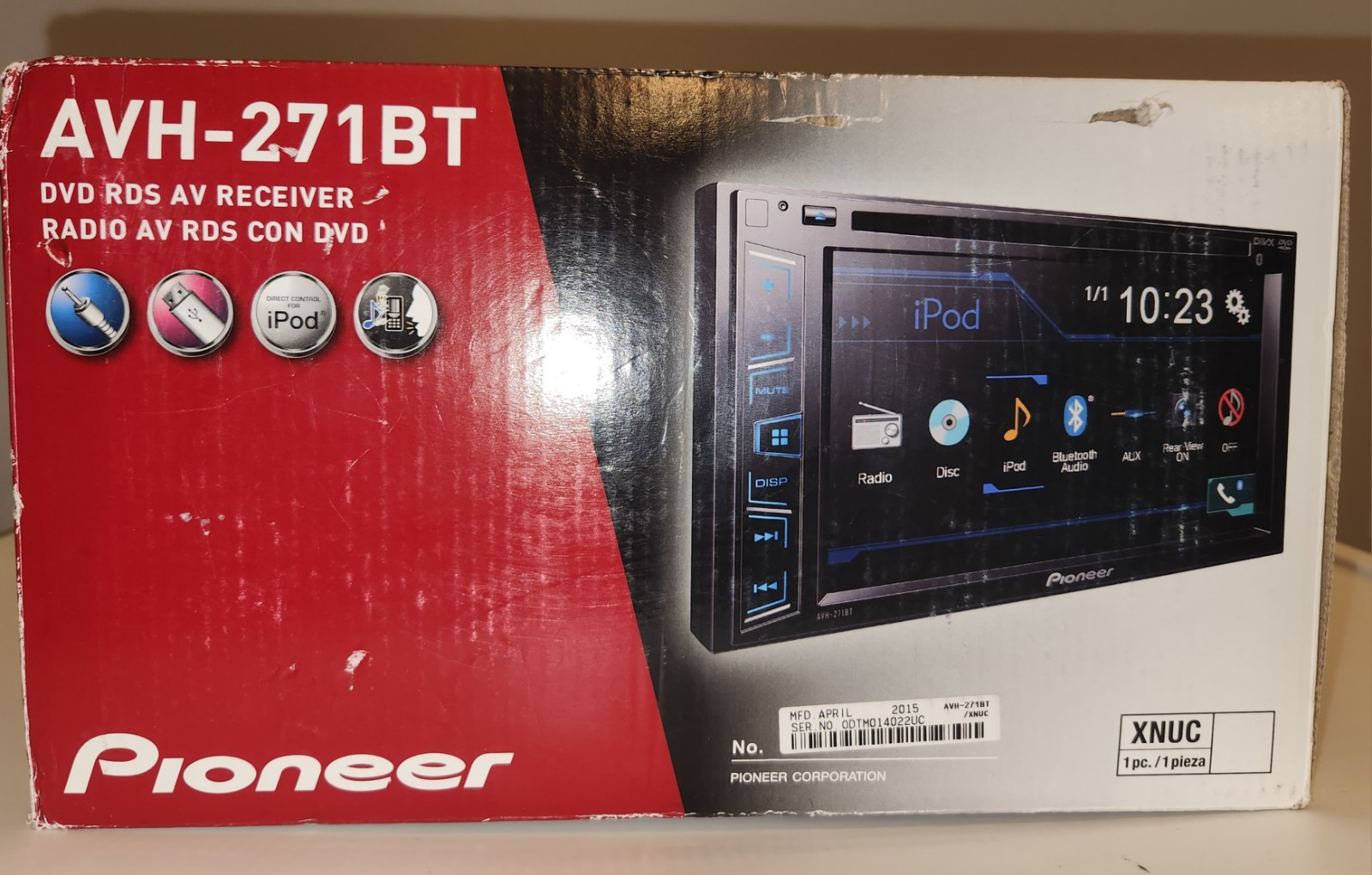 Pioneer AVH-271BT DVD RDS AV Receiver Aux USB IPod IPhone Bluetooth Radio NEW