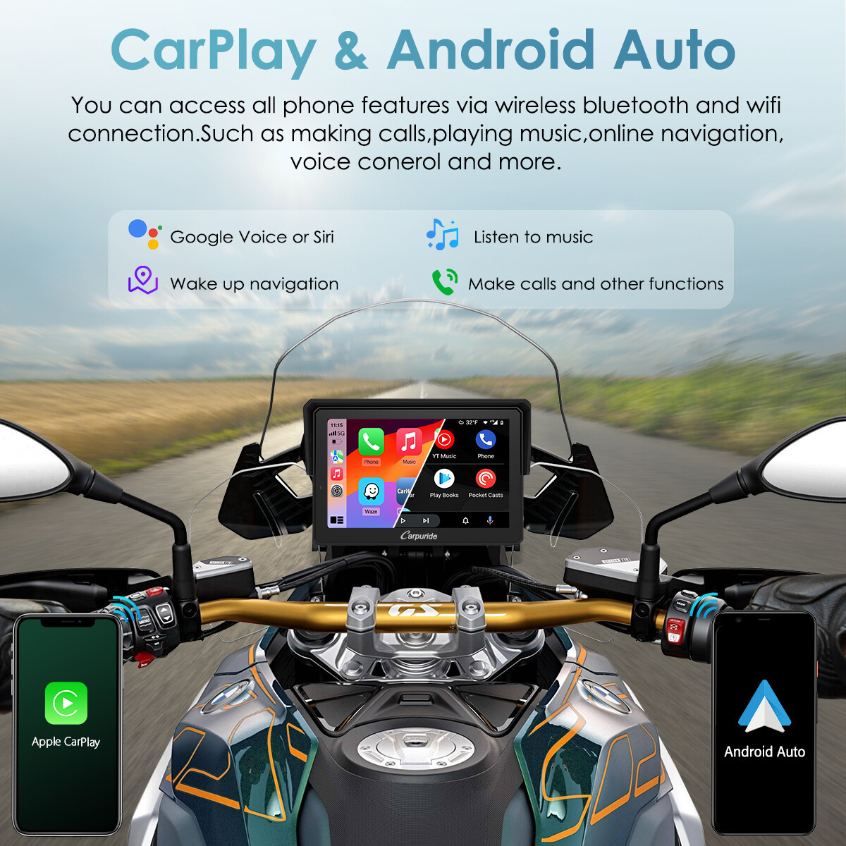 Carpuride W502B Pro BMW Motor Carplay Android Auto Intercom Compass Waterproof