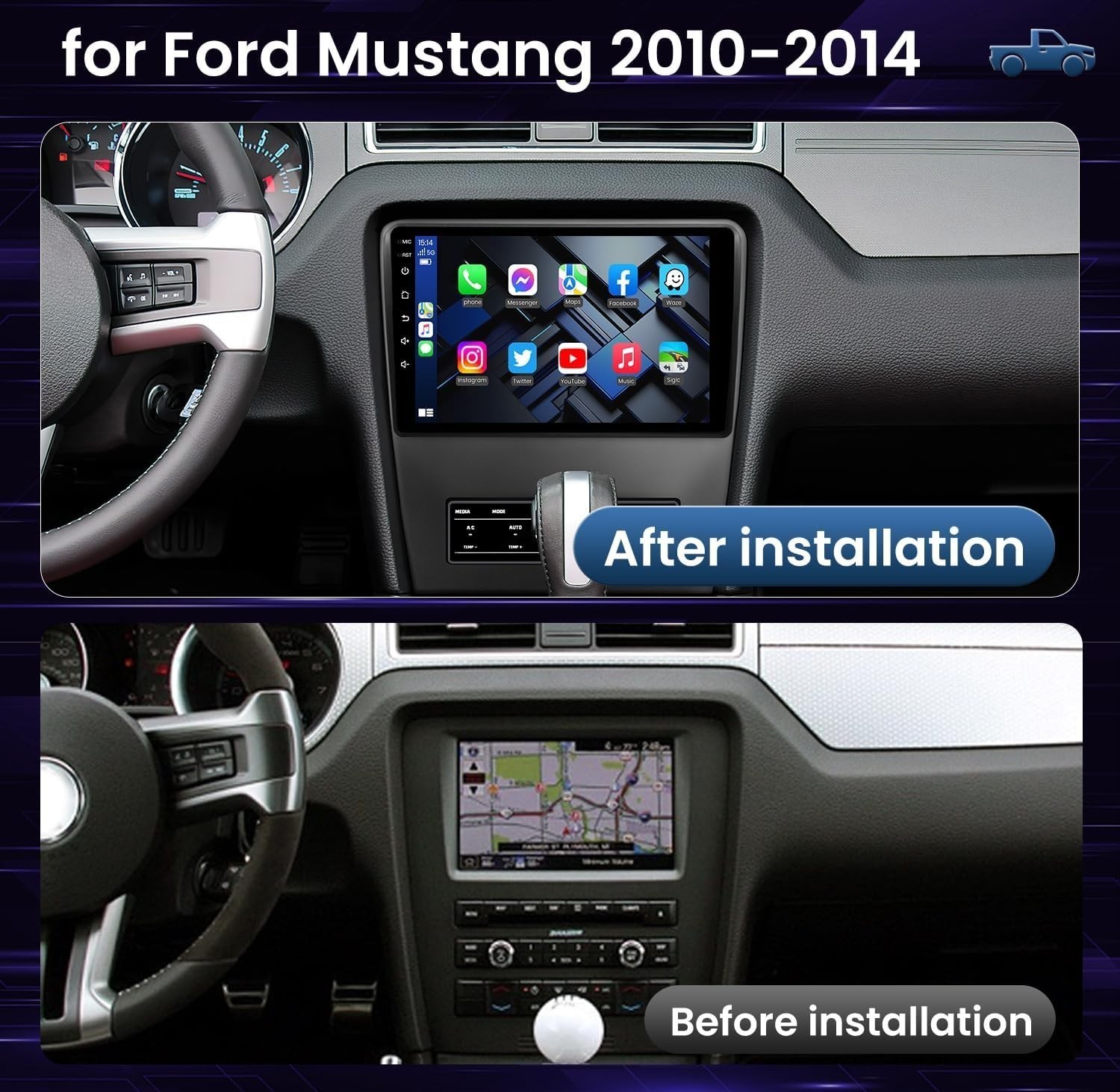 Car Radio Stereo Carplay For 2010-2014 Ford Mustang 2+64G 10in 4+64G Car