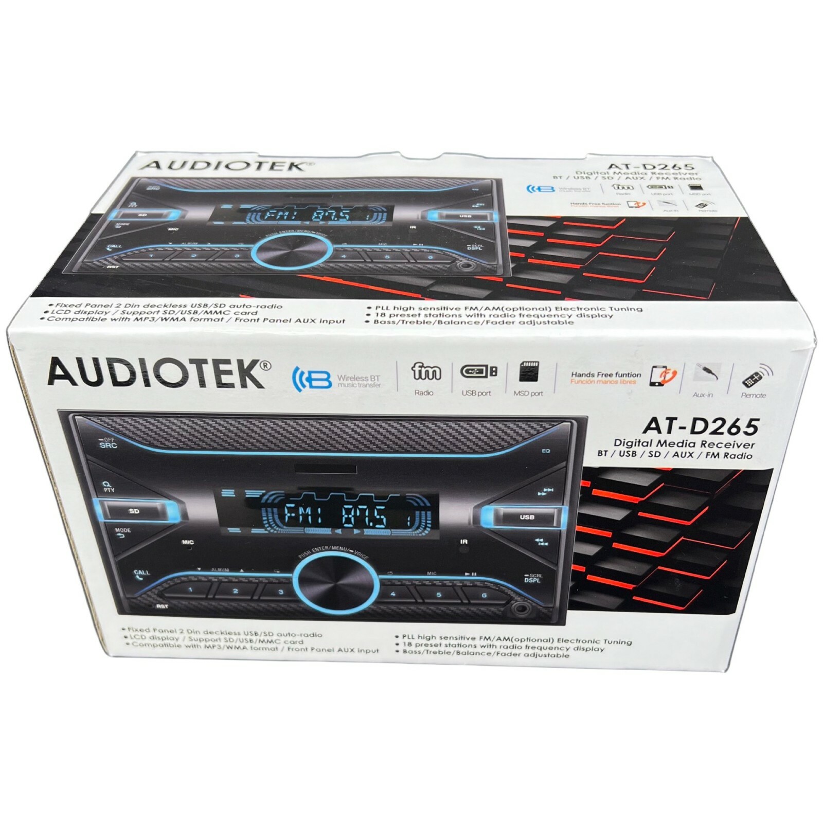 Audiotek 300W 2DIN Car Audio Stereo Receiver Bluetooth FM Radio USB SD Head Unit