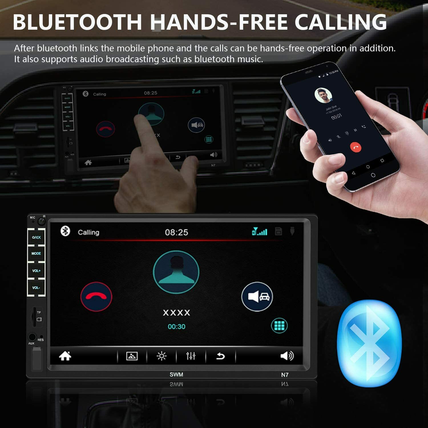 7″Car Stereo Touch Screen Car Audio Receiver Double Din FM Radio Bluetooth Video