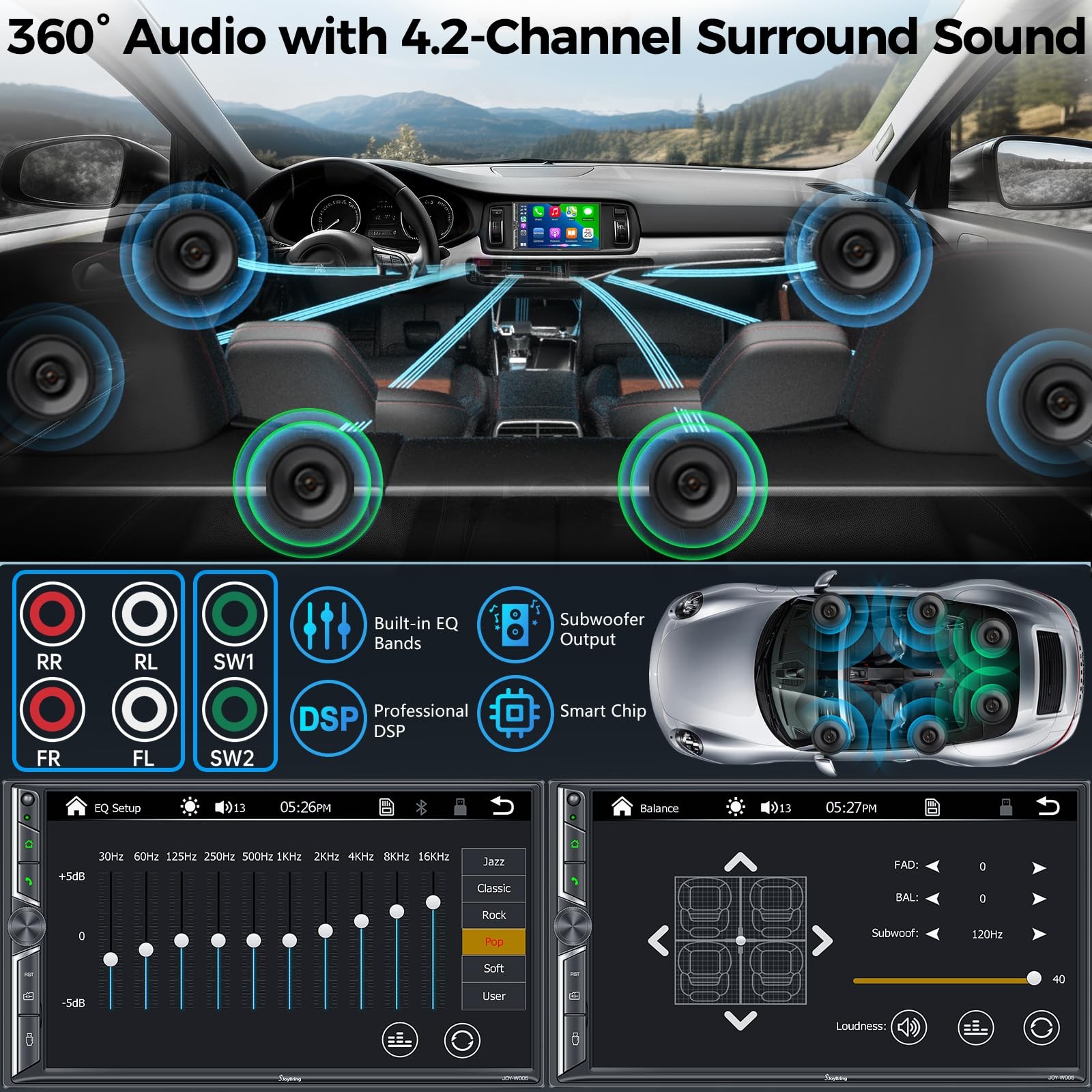 7″ Double Din Car Stereo Compatible with Black Wireless Carplay+Android Auto