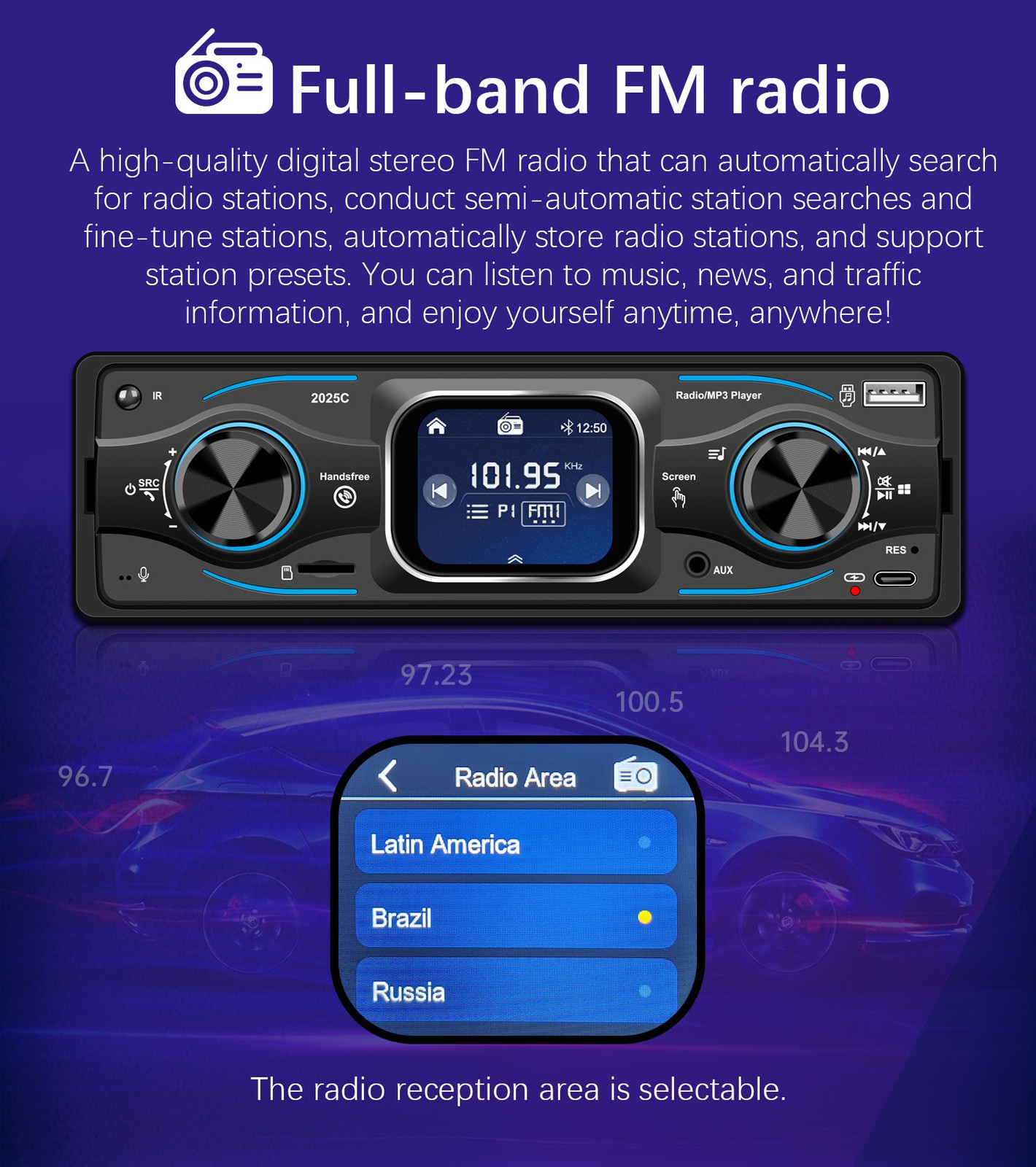 Car Stereo Single 1 DIN Radio MP3 Player Bluetooth AUX USB AM FM Audio Receiver