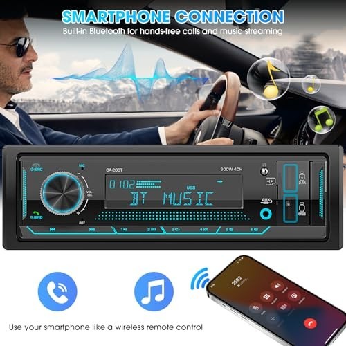 Single Din Bluetooth Marine Radio AM FM Tuner LCD Display USB AUX In