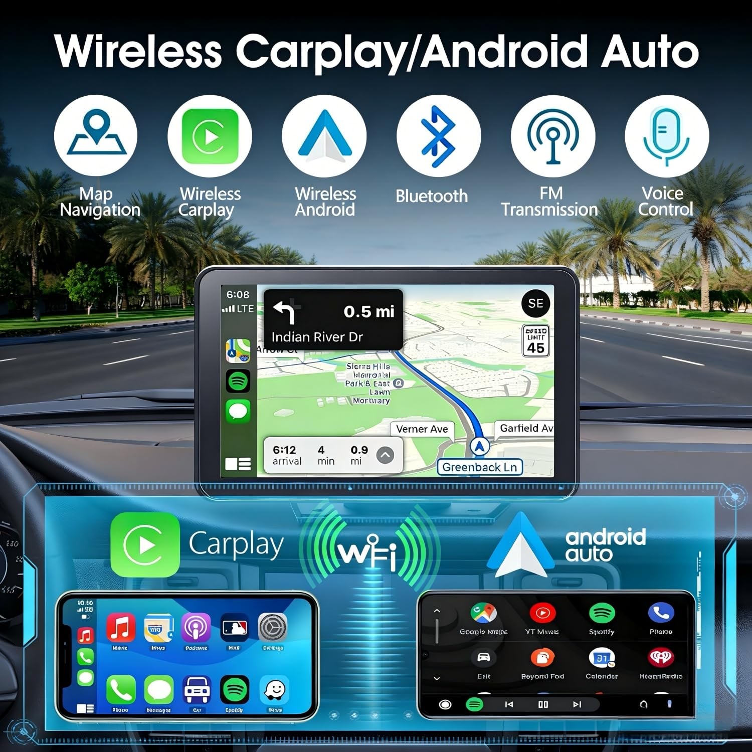 Carplay Screen for Car, 7″ HD Wireless Apple CarPlay & Android Auto