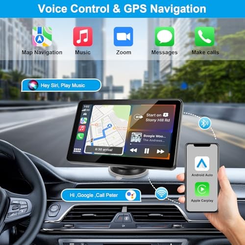 Portable Wireless CarPlay Screen for Car, 7″ HD Touch Screen for Car with