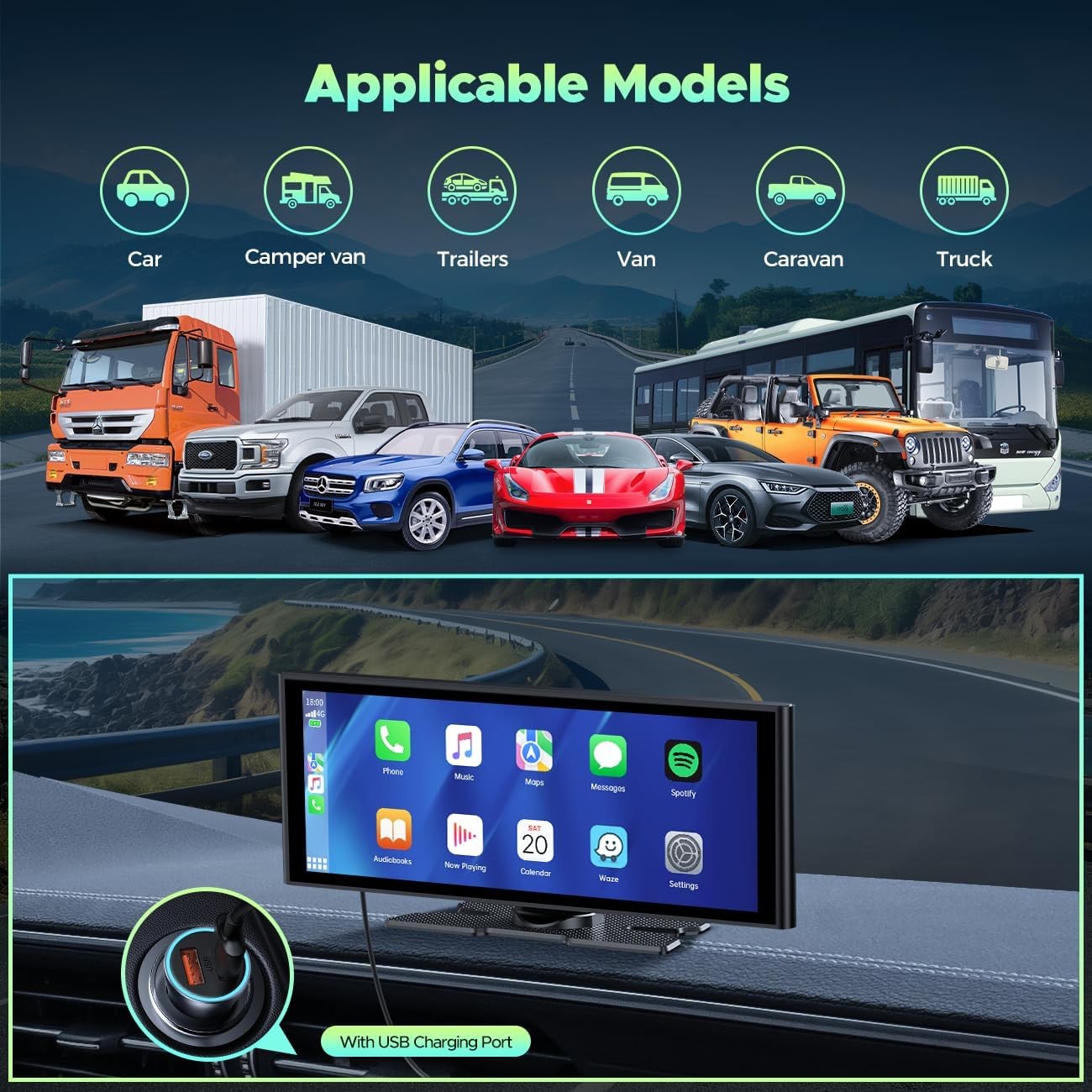 10.26″4K Dash Camera Wireless Car Stereo Radio Apple Carplay&Android Auto 64GB