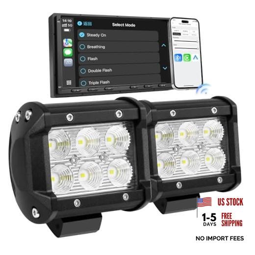 LED Pod Lights 18W Flood Beam, Smart App Controlled Off Road Driving 4 Inch
