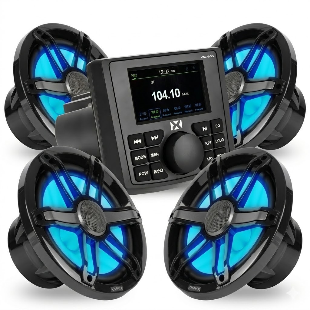 NVX VMPS35 & MVSP8 (x2) Marine Receiver with Bluetooth and Marine Speakers